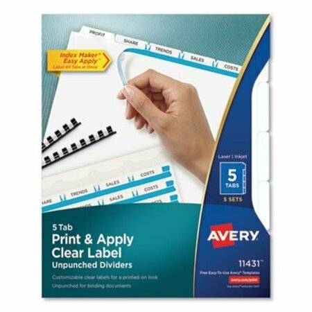 AVERY DENNISON Avery, PRINT AND APPLY INDEX MAKER CLEAR LABEL UNPUNCHED DIVIDERS, 5TAB, LETTER, 5 SETS 11431